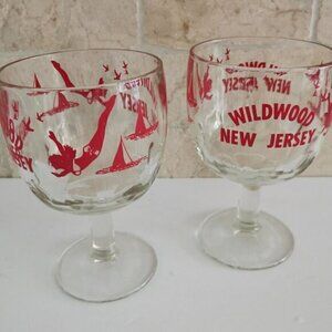 Pair of Wildwood New Jersey Drinking Glasses Vintage, Thumbprint Glass Souvenir